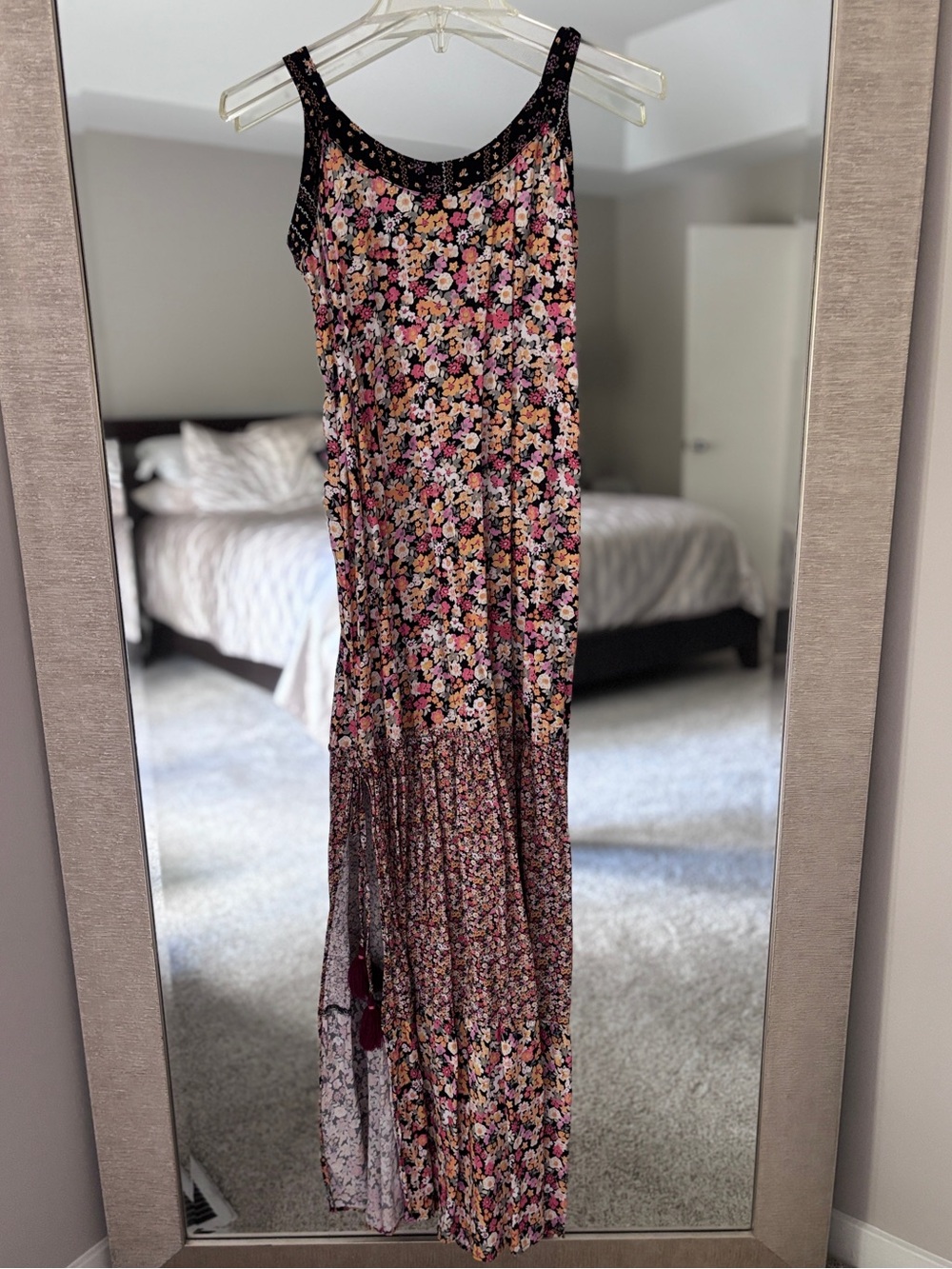 Anthropologie Maaji Calico Alessa Maxi Dress Floral Side Slits Tasseled Size S - Picture 4 of 9
